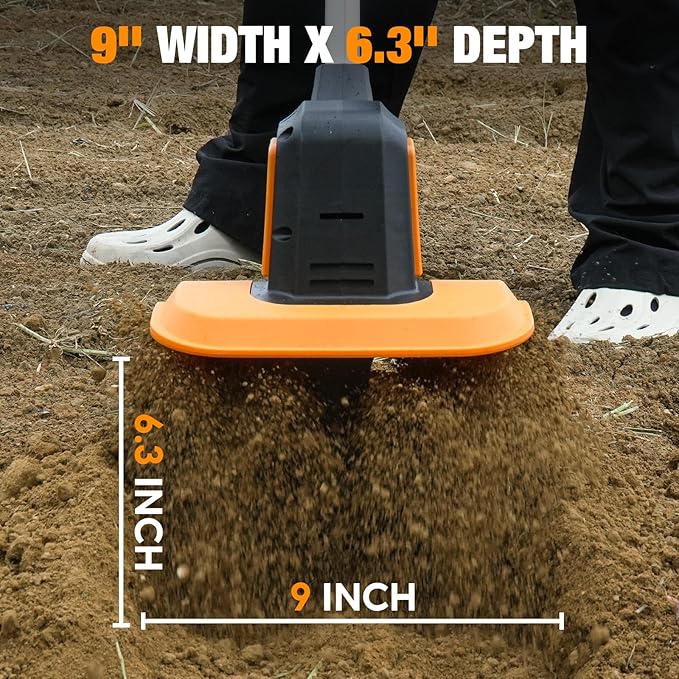 SOARFLY Upgraded Cordless Tiller for Gardening with Dual 2.0Ah Batteries, 48 Steel Tines Battery Rototiller, 9" Width 6.6" Depth Garden Tiller Cultivator for Soil, Tending & Composting (Orange)