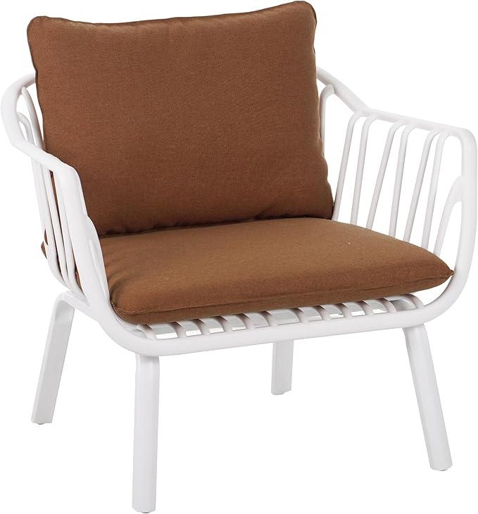 Christopher Knight Home Set of 2 Huron Indoor/Outdoor Polypropylene and Iron Frame Club Chairs, Patio Conversation Seating/Armchair for Garden, Backyard, Poolside, Removable Cushions, White+Brown