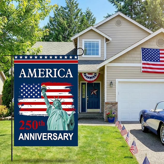 250th Anniversary USA Flag - 12x18 Inch Double Sided Garden Flag, Patriotic Statue of Liberty Flag, 4th of July Decorations Outdoor, 1776-2026 Independence Day Yard Lawn Porch Decor