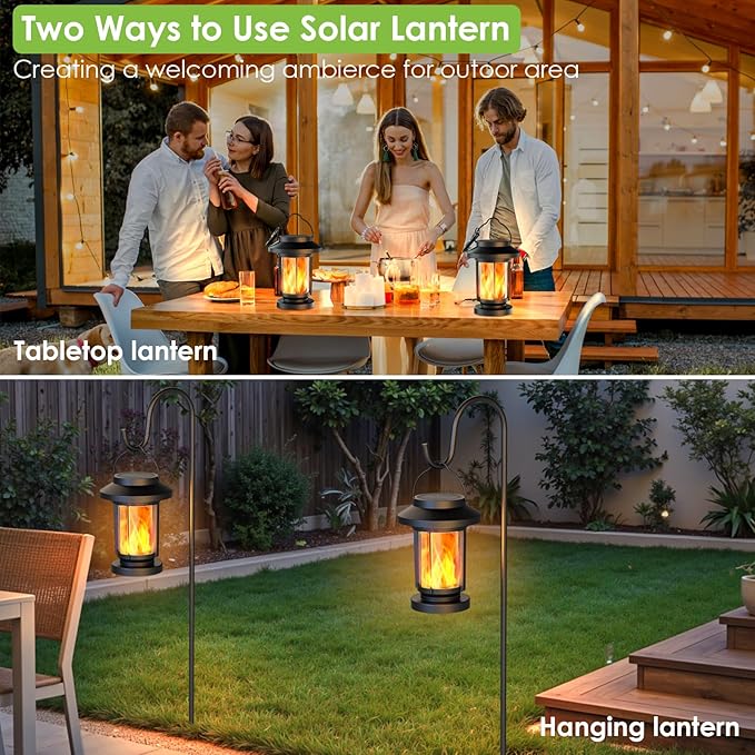 Greluna Solar Lantern Outdoor Waterproof, Flickering Flameless Solar Lights Hanging Lantern, Auto On/Off Decorative Solar Garden Lights for Patio Yard Porch Pathway Camping Decor