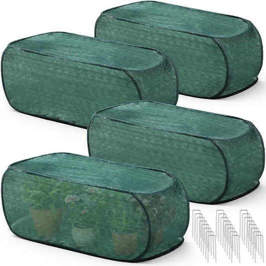 4 Pack 39 x 18 x 16 in Pop up Garden Plant Shade Tent 80% UV Resistant Plant Shade Net Foldable Crop Cage Cloth with Stakes for Outdoor Vegetable Fruit Protector Sun Protection Easy Setup