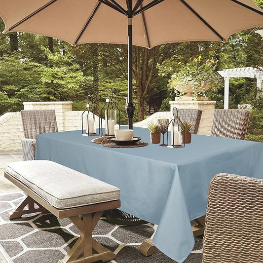 Outdoor Tablecloth Wrinkle-Free Stain Resistant Waterproof Polyester Fabric Table Cover with Zipper Umbrella Hole for Picnic/Party/Dinner/Patio Garden(60×84inch,Zippered,Blue Fog)