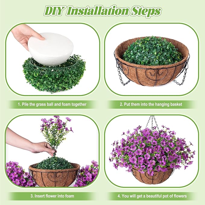 Ammyoo Artificial Faux Hanging Plants Flowers Basket for Spring Outdoor Decoration, Fake Silk Daisy UV Resistant Look Real with Eucalyptus Leaves Summer Outside Decor for Home Patio Garden