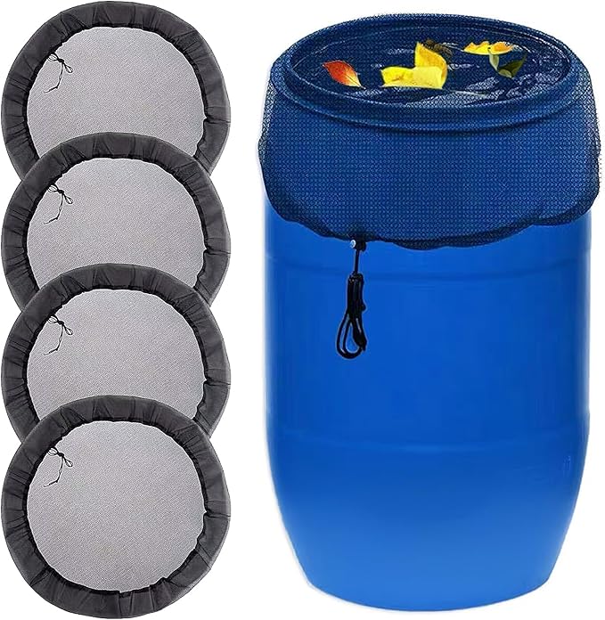 Rain Barrel Accessories Mesh Cover with Drawstring Collection Buckets Cover Tank Harvesting Tool Protector Preventing Fallen Leaves Debris Small Objects in Outdoor Garden(37.4 Inch) (4)