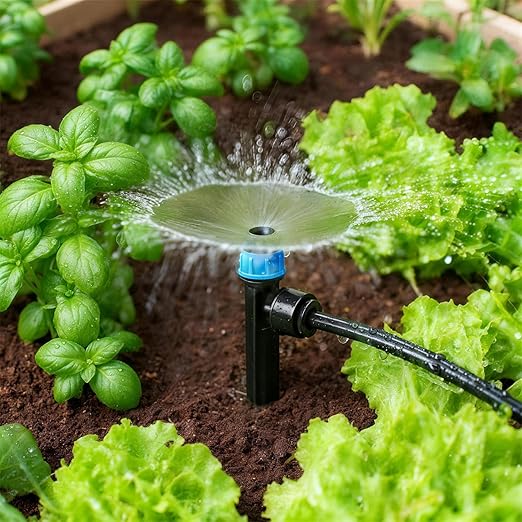 30 Pack Quick Connect Drip Emitters Set for 1/4" Irrigation Tubing, Adjustable 360 Degree Water Flow Irrigation Sprayer 15pcs Vortex Emitter+ 15pcs Stream Dripper for Garden Watering System