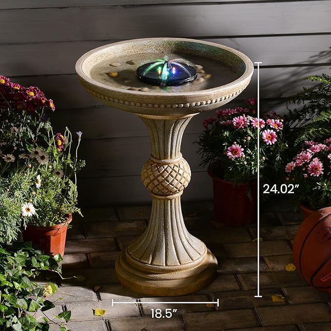 Sunlinua 24.02H Outdoor Water Fountain with LED Lights Italian Resin Garden Fountain for Patio Yard Weather-Resistant Cascading Waterfall Feature with Quiet Pump Elegant Backyard Décor