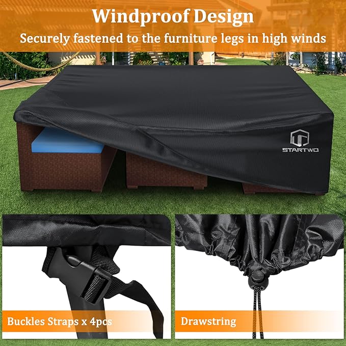 STARTWO Patio Furniture Covers Waterproof, Anti-UV Tear-Resistant 500D Heavy Duty 7-12 Seats Outdoor Furniture Cover for Sectional Sofa, Patio Table Cover, 98"x78"x28", Black