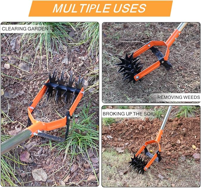 Rotary Cultivator Tool,71 Inch Hand Tiller for Gardening, 2-in-1 Garden Weeding Hoe and Crumbler for Soil Mixing or Reseeding Grass