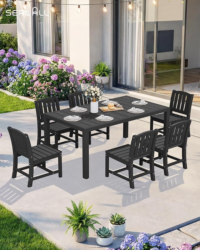 SERWALL Outdoor Dining Chairs Set of 2, All-Weather HDPE Patio Armless Chairs, Black