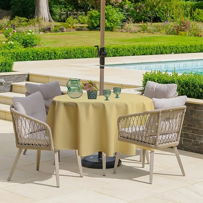 Outdoor Tablecloth Wrinkle-Free Stain Resistant Waterproof Polyester Fabric Table Cover with Zipper Umbrella Hole for Picnic/Party/Dinner/Patio Garden(70inch Round,Zippered,Yellow)