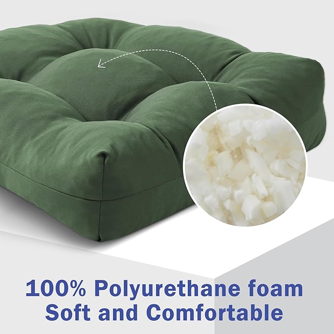 IPYNBAP Outdoor Chair Cushions Set of 2, Patio Chair Cushions with Ties, 19x19+5” Tufted Outdoor Seat Cushions, Waterproof Patio Furniture Cushions, Outdoor Dining Chair Pads, Forest Green (Pack of 2)