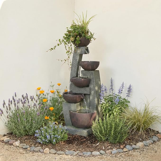 Bumilgar 47.5" H Water Fountain Outdoor with LED Lights & Pump, 5-Tier Cascading Outdoor Fountain for Garden,Patio,Porch,Backyard,Home Art Decor Gifts for Housewarming