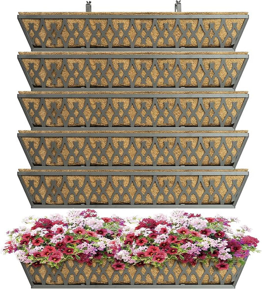 6 Pack 30 Inch Window Boxes Planters Railing Planter Box with Adjustable Brackets for Porch Fence Patio Balcony Hanging Flower Baskets with Coco Liners for Outdoor Garden Decor - Dark Grey
