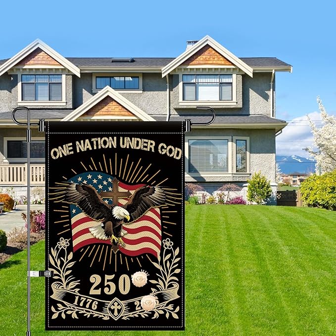 12X18INCH 250th Anniversary USA 1776-2026,Eagle Cross Design One Nation Under God Garden Flag Patriotic Signs Hanging Decor Outdoor Yard Decor (L)
