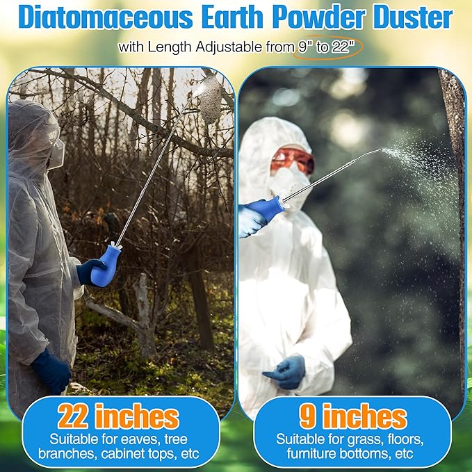 Diatomaceous Earth Powder Duster, Longer 9" to 22" Retractable Garden Powder Applicator Dispenser, 8 oz Bulb Duster Sprayer Insect for Home Organic Gardening Agricultural Supply(Blue,1 Pcs)