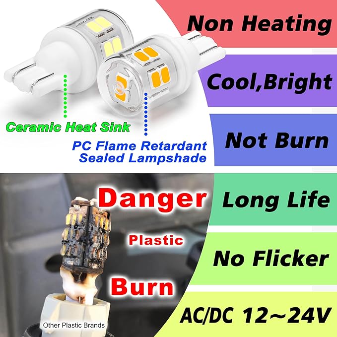 Heifymi 921 194 LED Light Bulbs 2W 2700K Warm White 300lm 12V-24V AC/DC T5 T10 Wedge Base 912 922 for Outdoor Landscape Deck Stair Step Path Lights RV Camper Travel Tailer Boat Marine Lights, 3 Pack