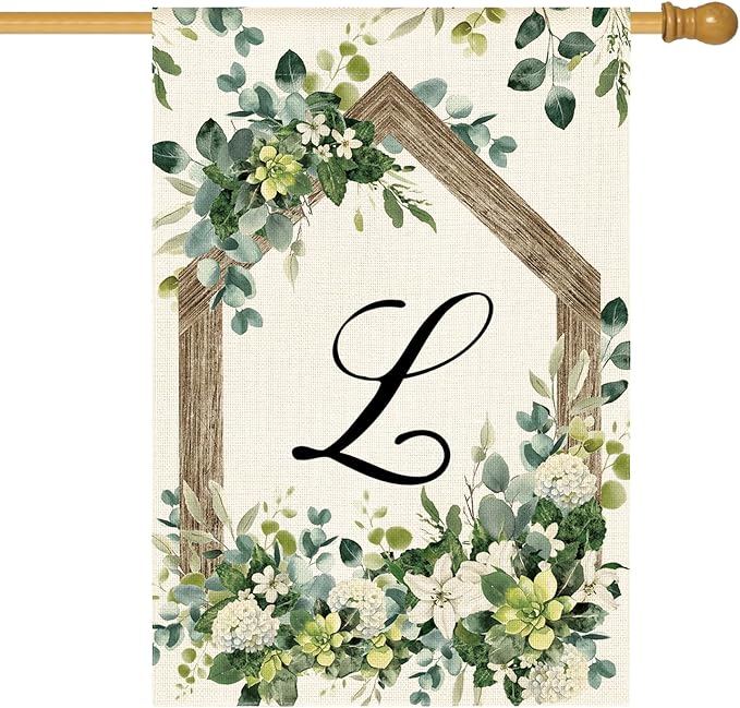 AVOIN colorlife Initial Letter L Monogram House Flag 28x40 Inch Double Sided Outside, Spring Floral Family Last Name Yard Decoration