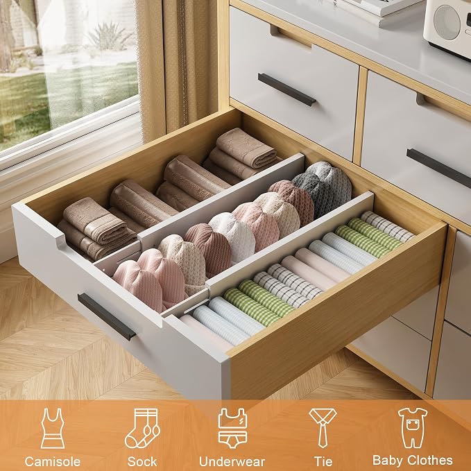 Bamboo Drawer Dividers, Adjustable Drawer Organizers, Fits 17.6–21" Drawers