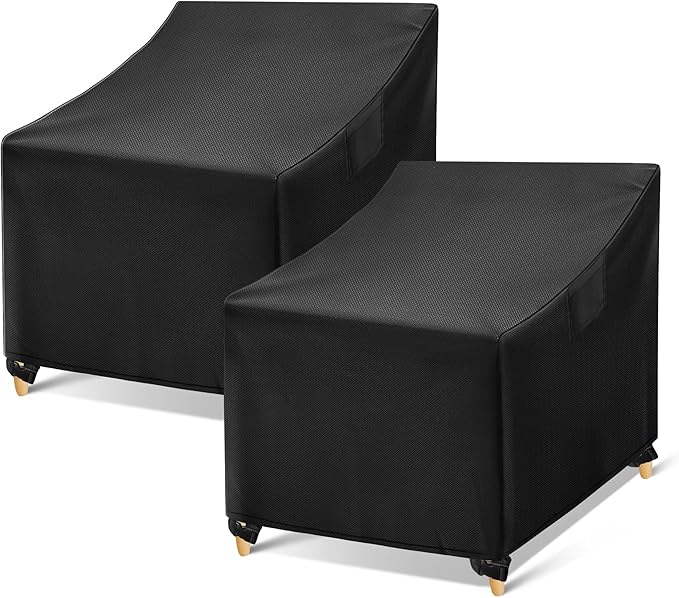 WLEAFJ Outdoor Chair Covers Waterproof, Black Lawn Patio Furniture Covers, Heavy Duty Patio Lounge Deep Seat Cover, 2 Pack - 29" W x 30" D x 36" H