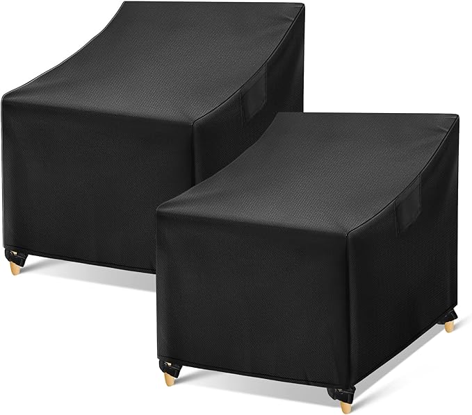 WLEAFJ Outdoor Chair Covers Waterproof, Black Lawn Patio Furniture Covers, Heavy Duty Patio Lounge Deep Seat Cover, 2 Pack - 26" W x 25" D x 34" H