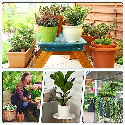 DoubleFill 2 Pcs 24oz Ollas Terracotta Watering Pots Self Watering Planter Insert Terracotta Globes Clay for Outdoor Indoor Garden Plants, Easy to Refill