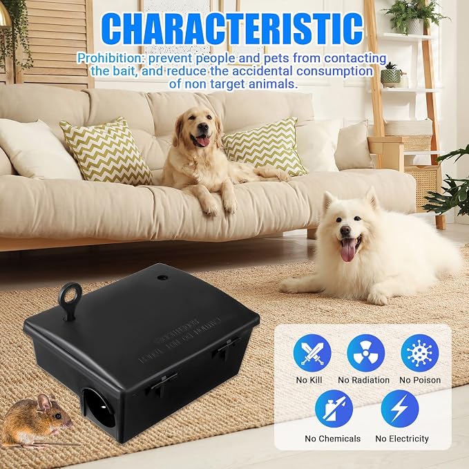 Qualirey 8 Pack Rat Bait Station with Key,9.8 x 7.5 x 3.9 in,Classic | Fits Rats and Mice, Helps Control Rodents with Lockable, Durable Reusable Plastic, Ideal for Yards, Garages and Outdoor