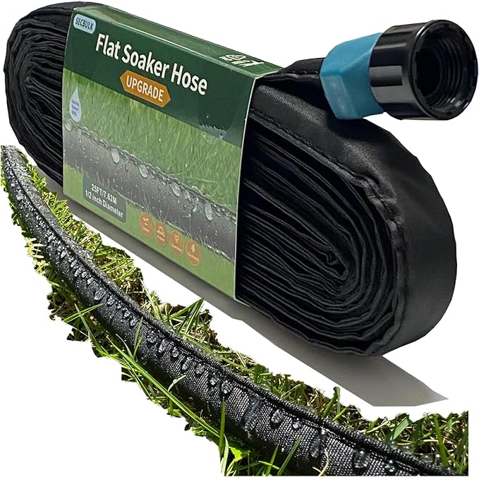Secbulk 2025 Flat Soaker Hose 25 ft for Garden, 25' Linkable Drip Hose Diy Garden Irrigation System Saving 80% Water, Dual-layer Leak-free Design Water Hose with Holes