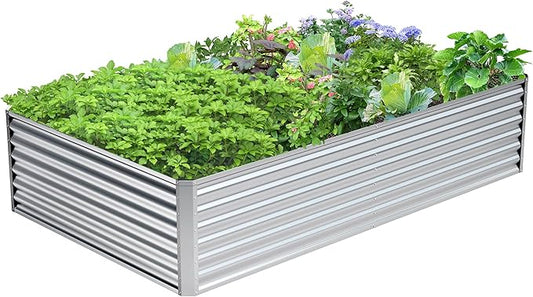 8x4x2FT Galvanized Raised Garden Bed,Galvanized Planter Boxes Outdoor, Large Metal Raised Garden Beds for Vegetables-Silver