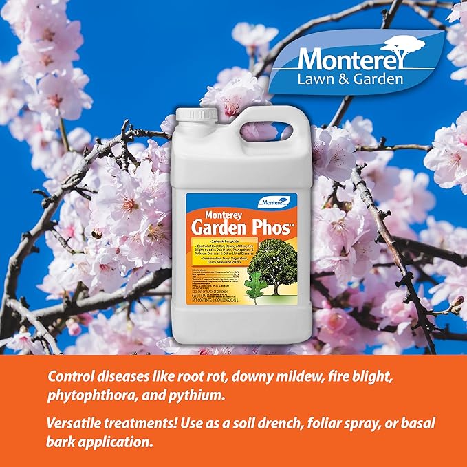 Monterey Garden Phos Bundled with Measuring Spoon - Fungicide for Root Rot, Downy Mildew, Fire Blight, Sudden Oak Death, Phytopthora & Pythium, 2.5 Gallon