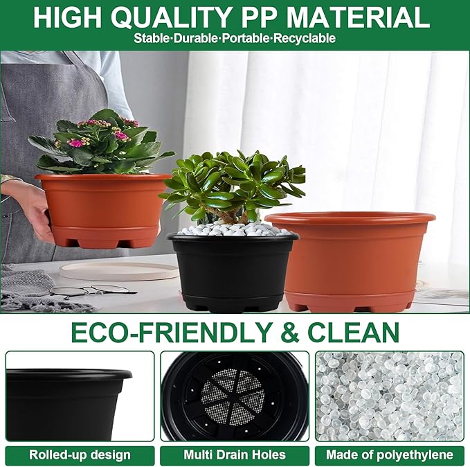 KPUVX Outdoor Flower Pots 5 Packs 13 inch pots for Plants Modern Decorative Garden Pot with Saucer, Lightweight Large Resin Planters for Indoor Plants,Decorative Resin Plant Pots
