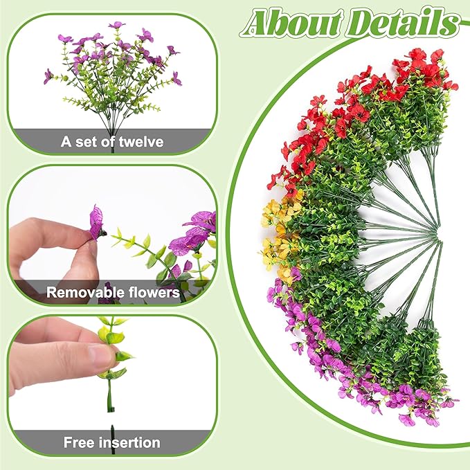 Ammyoo Artificial Faux Hanging Plants Flowers Basket for Spring Outdoor Decoration, Fake Silk Daisy UV Resistant Look Real with Eucalyptus Leaves Summer Outside Decor for Home Patio Garden