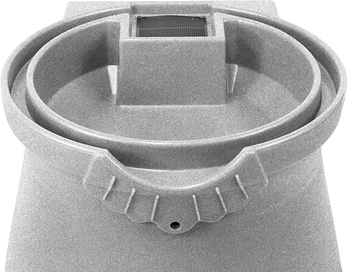 Good Ideas Rain Saver 50 Gallon Urn Shaped Water Storage Barrel with Planter and 2 Metal Spigots, Light Granite