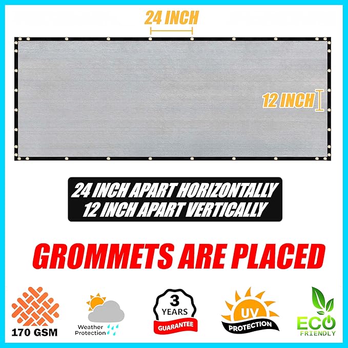 ShadeMart 4' x 172' Fence Privacy Screen Grey Heavy Duty 170 GSM Fencing Mesh Shade Net with Grommets & Zip Ties, 90% Blockage Fence Screen for Balcony Yard Outdoor Garden Pool (We Customize Size)