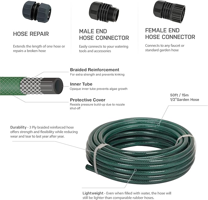 Eden 94051 Rubber Garden Hose 1/2 in. x 50 ft, DIY Hose Set (Pack of 4)