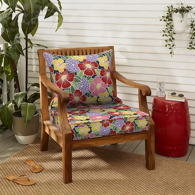 LVTXIII Outdoor Deep Seat Cushion Patio Seat and Back Cushion Set Seasonal Chair Cushion for Dining Arm Chairs, Wicker Chairs and Garden Furniture Decoration, 22"x22"x4", Flower Bloom