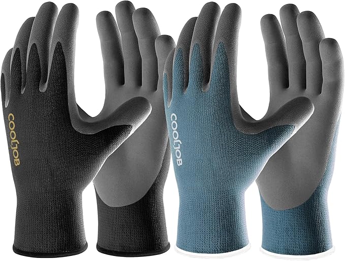 COOLJOB Gardening Gloves for Men, 6 Pairs Breathable Rubber Coated for Garden Weeding Landscaping, Outside Work for Lawn Yard, Men's Xlarge Size, Black & Blue