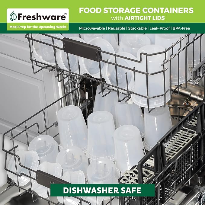 Freshware [72 Pack, 64 oz 1/2 Gallon Plastic Deli Food Storage Soup Containers With Airtight Lids, Slime Containers, Freezer Safe | Meal Prep | Stackable | Leakproof | BPA Free, Clear