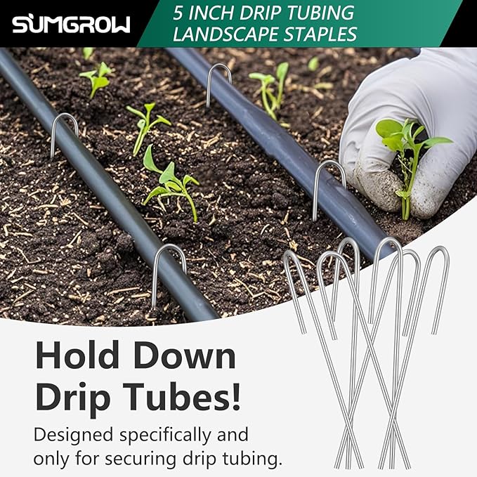 120 Pack Drip Tubing Stakes, 5 inch Galvanized Steel Landscape Staples for 1/4" or 1/8" Diameter Tubing - Irrigation Anchors for Garden and Lawn