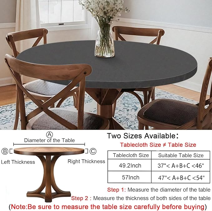 Fitted Dark Grey Black Round Tablecloth for 40-44" Tables Modern Non Slip Water Proof Table Cover Spring Autumn Outdoor Garden Accessories College Dorm Stuff Apartment Storage Cool