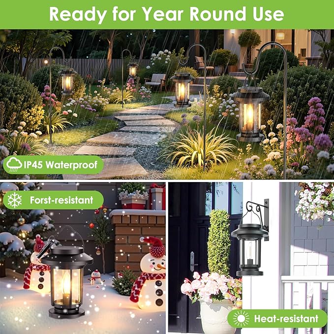 Greluna Solar Lantern Outdoor, Waterproof Candle Style Bulb Solar Hanging Lights, Auto On/Off Decorative Garden Lights for Patio Yard Porch Pool Pathway Camping Tabletop Decor