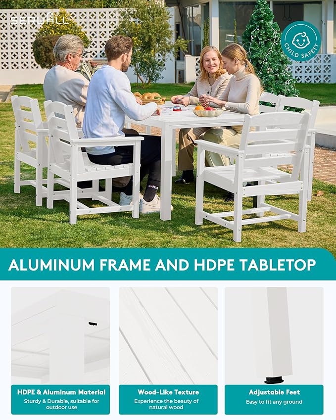 SERWALL Outdoor Dining Chairs Set of 2, All-Weather HDPE Patio Chairs, White