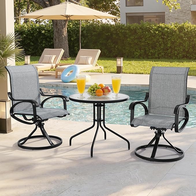 Patio Swivel Chairs Set of 4, All Weather Outdoor Rocking Chair with Textilene Breathable Back, Metal Frame, Patio Dining Chair for Backyard, Garde, Porch and Deck (4, Light Grey)