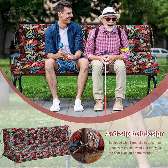 Premium 5" Thick Waterproof Outdoor Swing Cushions Sturdy Durable 3 Seat Replacement Porch Swing Cushions with Backrest&Ties Bench Cushion for Outdoor Furniture Backyard Patio (Flower01)