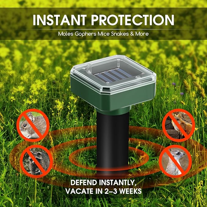 8 Pack Mole Repellent Solar Powered, Gopher Repellent Ultrasonic Groundhog Repeller Mole Stakes Deterrent, Solar Rodent Repeller Vole Repellent Spikes Snake Rodent Repellent for Lawns Yard