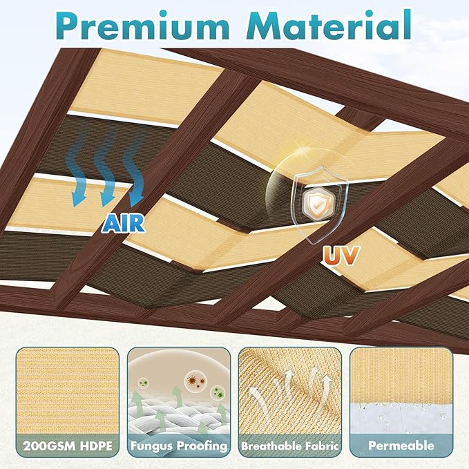 Shade&Beyond Customized Size Shade Strip for Pergola, Sun Shade Sail 95% UV Protection Shade Cover Replacement Fabric for Outdoor Gazebo Patio Deck Yard