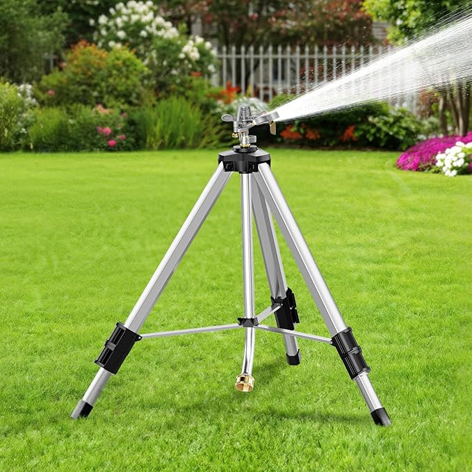 SPECILITE 36”Brass Impact Tripod Sprinkler, Heavy Duty Metal Pulsating Telescoping, Sprinklers for Yard, Lawn & Garden Irrigation, 360 Degree Waters up to 70ft Covering 5660sqft