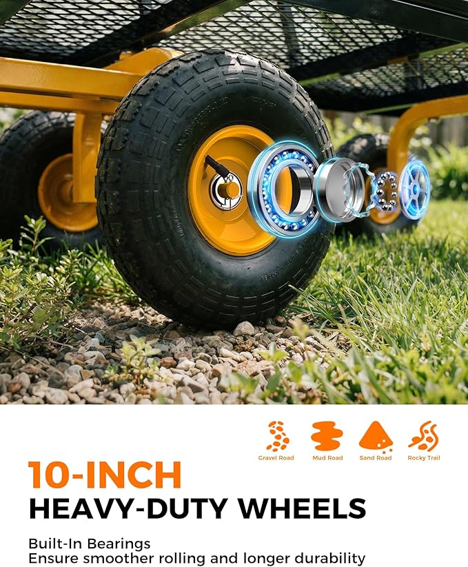 900 Lbs Heavy Duty Steel Garden Cart, Outdoor Metal Garden Wagon On Wheels, Utility Yard Cart with Mesh Removable Sides(Convert to Flatbed) and Removable Handle to Wheel Barrow, Green