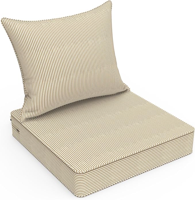 LVTXIII Outdoor Seat and Back Cushion Patio Deep Seat Cushion Set Seasonal Chair Cushion for Wicker Chairs and Garden Furniture Decoration, 22"x22"x4", Strip Beige
