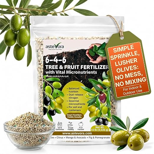 Olive Tree Fertilizer – Fruit Tree Fertilizer for Olive Tree, Citrus, Lemon, Lime, Fig, Avocado, Mango, Apple & Pomegranate – for Potted & Outdoor Trees (10 quarts - 20 lbs.)