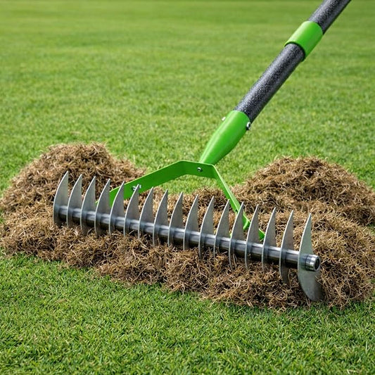 Thatch Rake for Lawn,13" Wide Heavy Duty Steel Dethatcher Rake with 55" Long Handle for Cleaning Dead Grass,Manual Thatching Rake for Cleaning Dead Grass,Loosening Soil,Lawn Care Yard&Garden